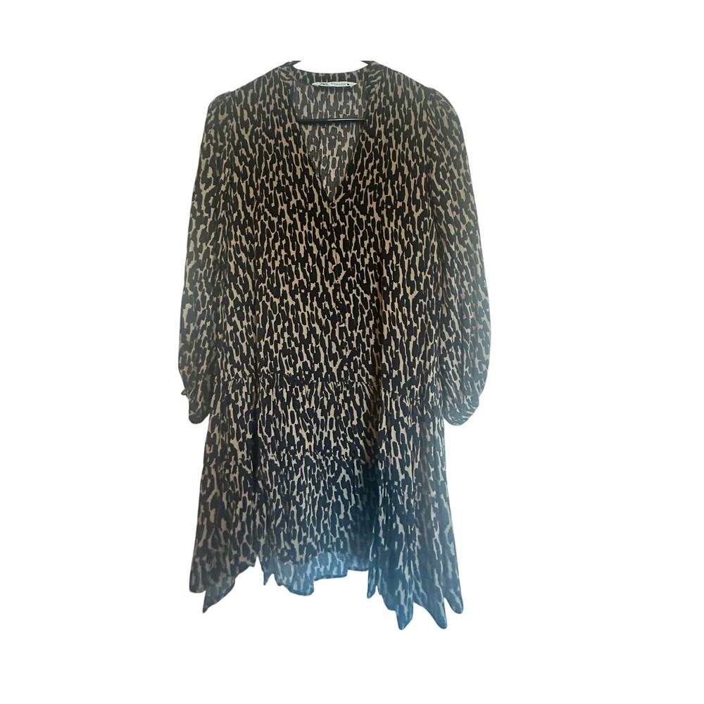 Zara "The Claris" Leopard Print Button Front Ruff… - image 1